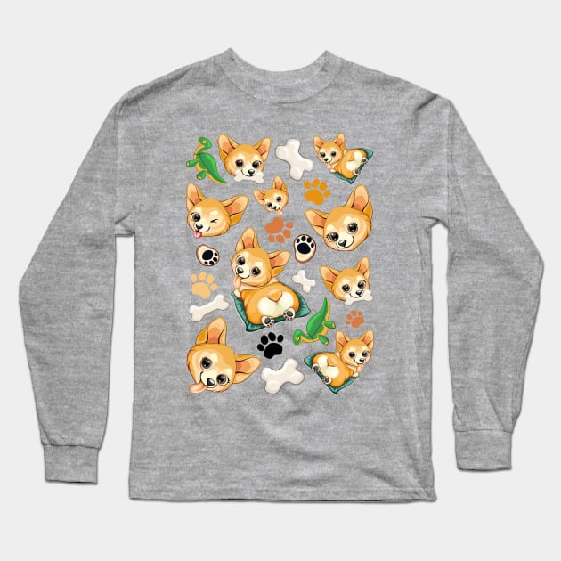 Korgi Pet Dog Happy and Cute Cartoon Character Long Sleeve T-Shirt by BluedarkArt